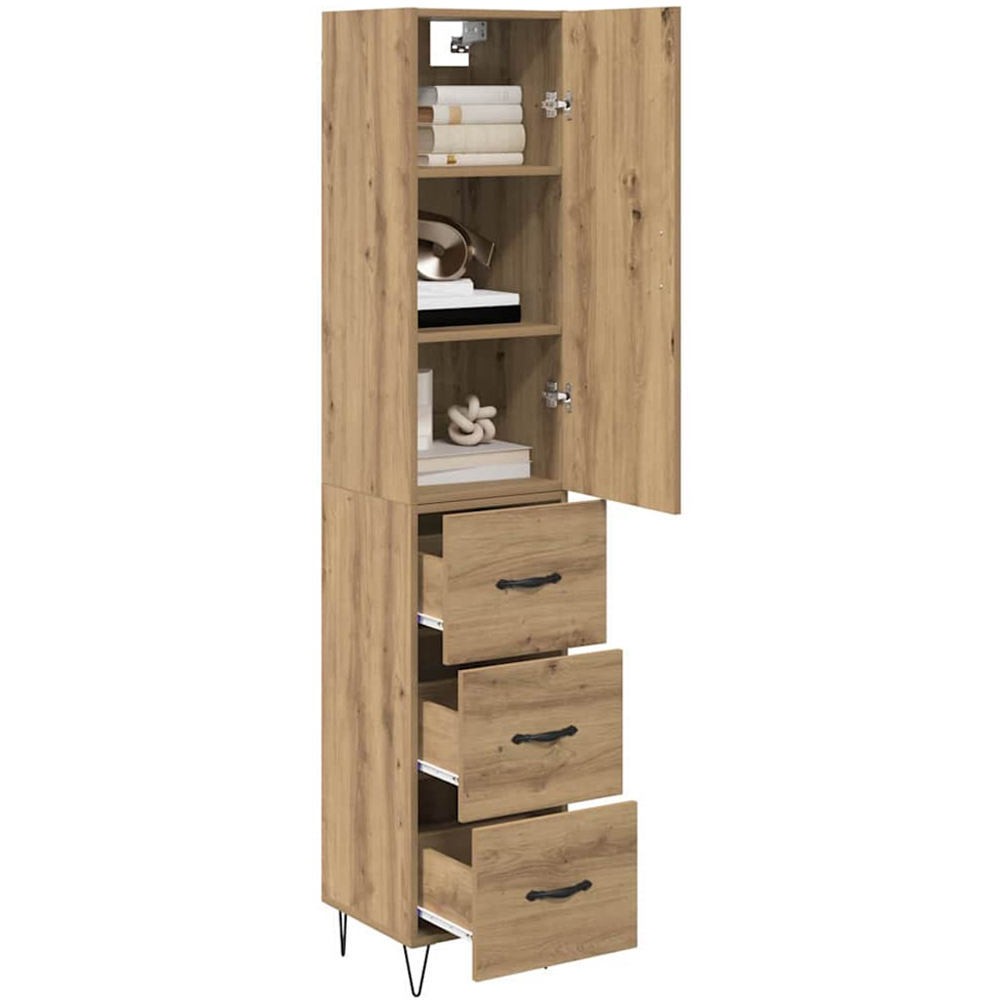 vidaXL Single Door 3 Drawer Artisan Oak Tall Slim Highboard Image 3