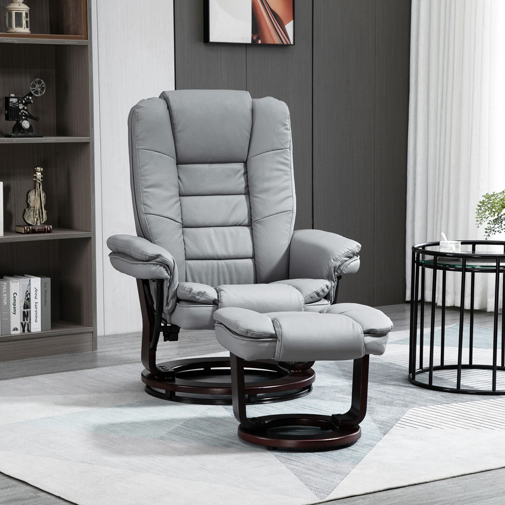Portland Grey PU Leather Manual Recliner Chair with Footrest Image 7