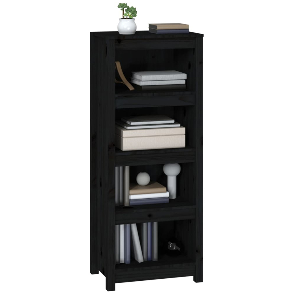 vidaXL 4 Shelf Black Solid Pine Wood Bookcase Image 4