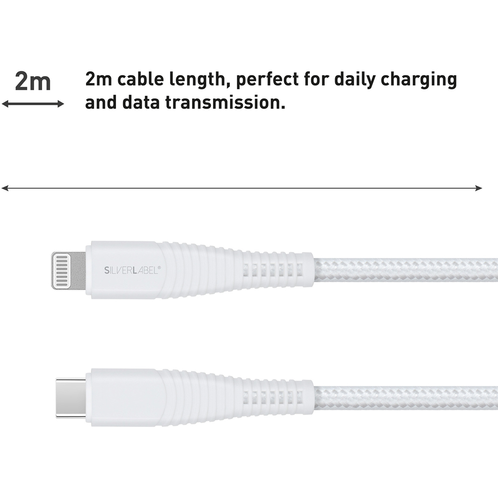SilverLabel White USB-C to Lightning Braided Cable 2m Image 3