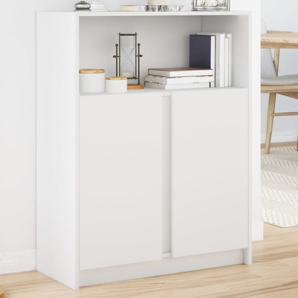 vidaXL 2 Door Single Shelf White LED Sideboard Image 1