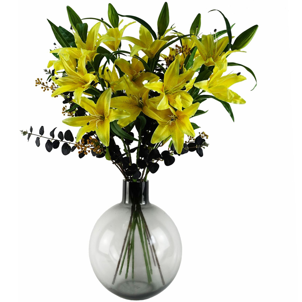 Leaf Yellow and Black Lily and Eucalyptus Artificial Flower Bundle with Vase 100cm 10 Pack Image 1