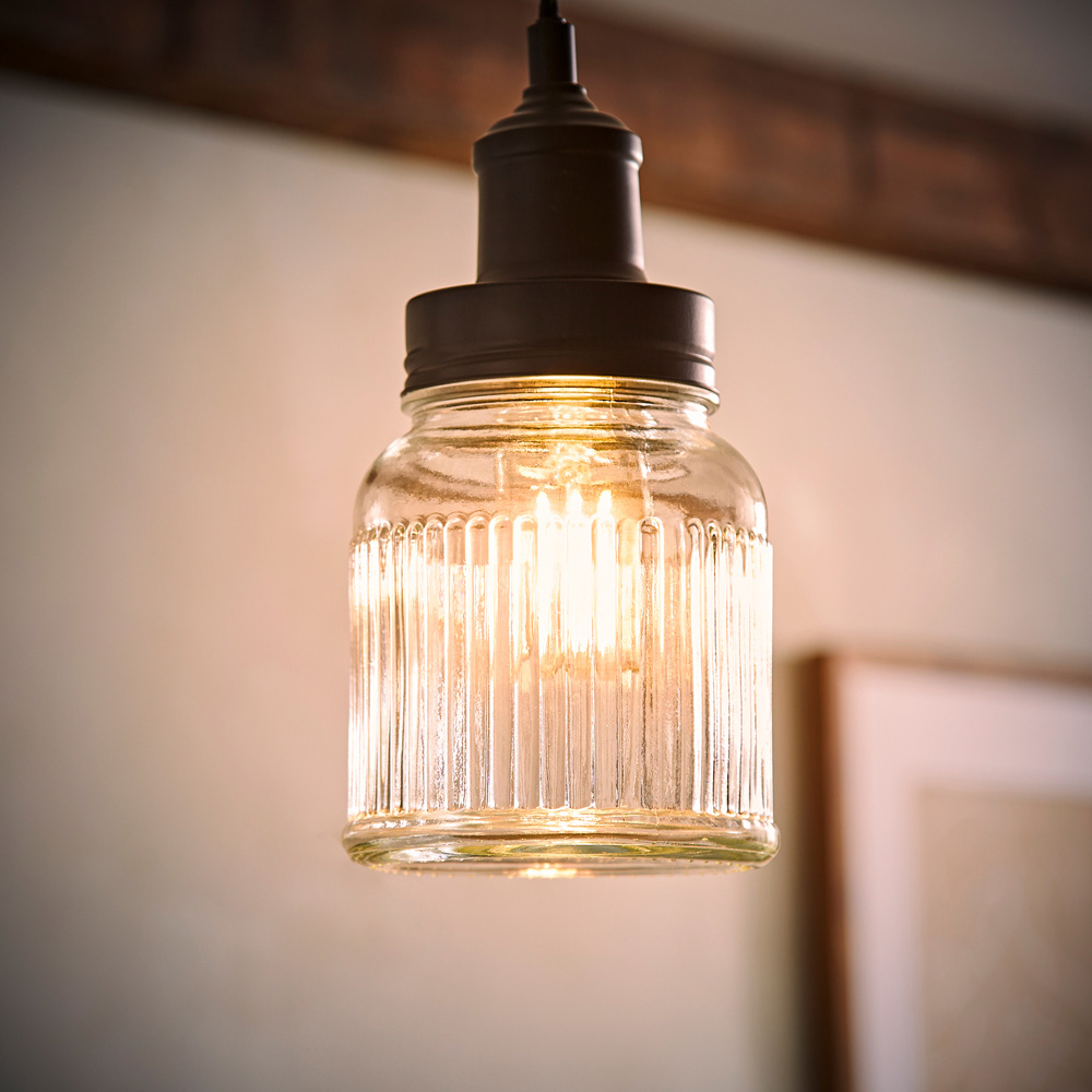 ValueLights Black Ribbed Pattern Glass Jar Pendant Shade Image 2