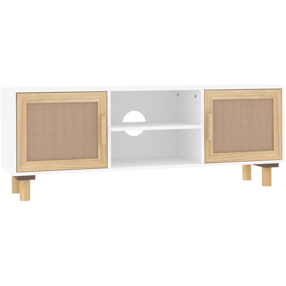 vidaXL 2 Door 2 Shelf White and Natural Rattan TV Cabinet Image 2