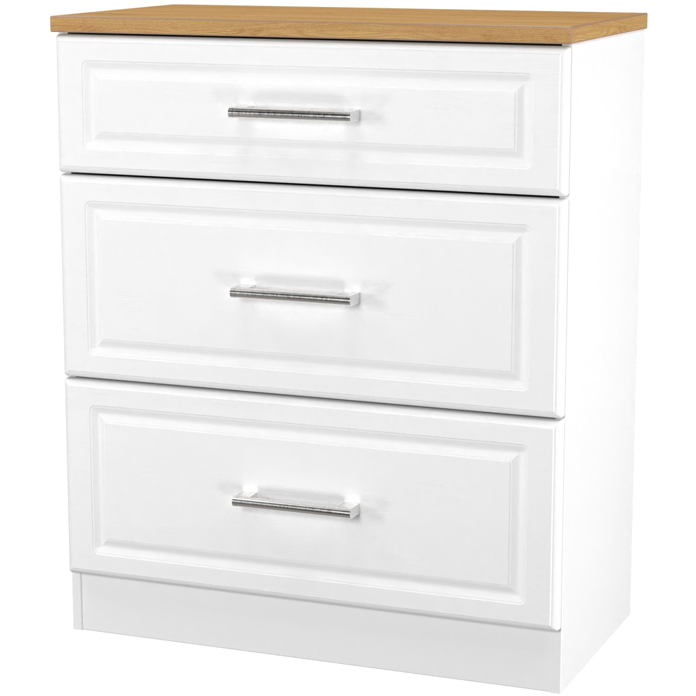 Crowndale Kent 3 Drawer White Ash and Modern Oak Deep Chest of Drawers Ready Assembled Image 4