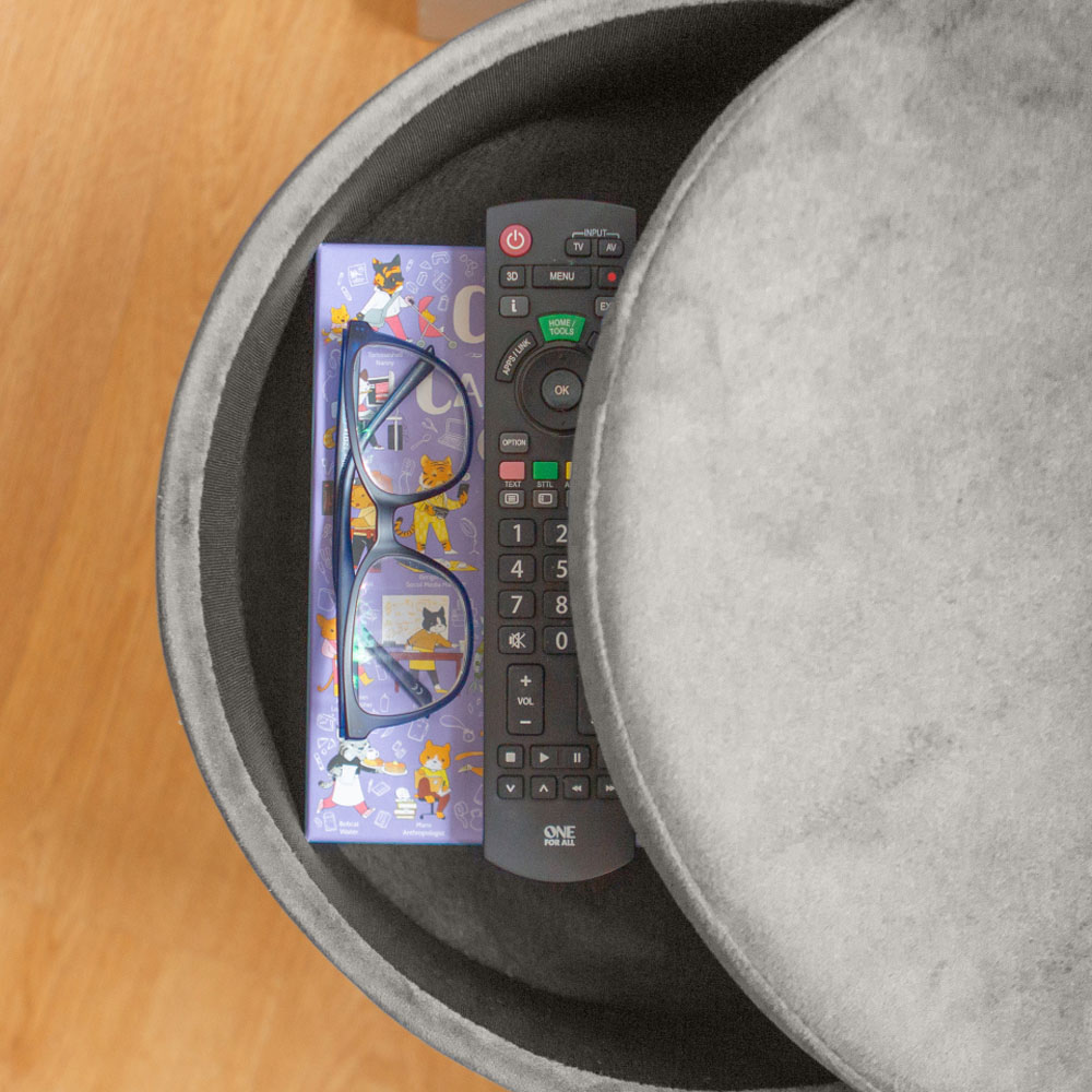 Harbour Housewares Grey and Black Velvet Round Footstool with Storage Image 4