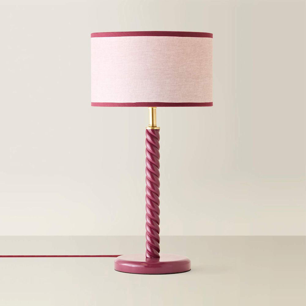 ValueLights Amara Linen Shade Pink Twist LED Table Lamp with Bulb Image 3