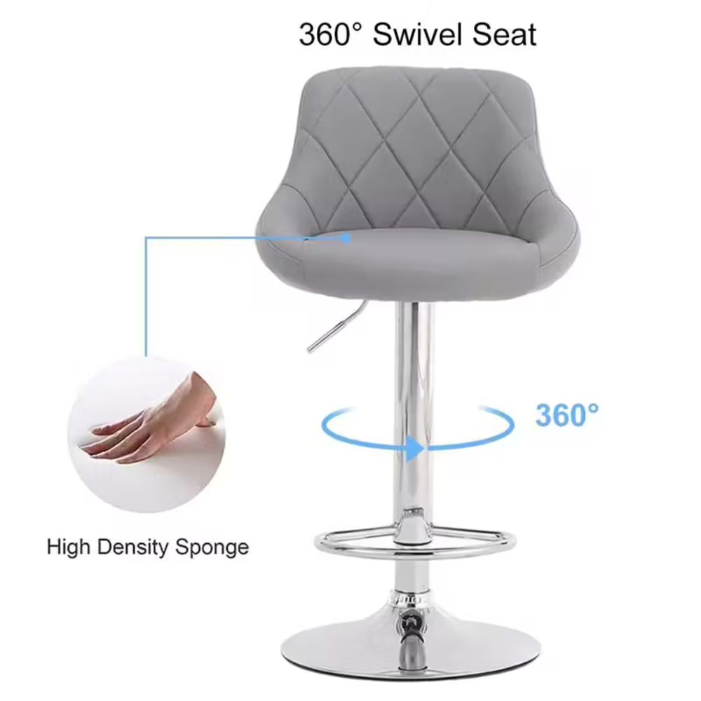 Alivio Premium Grey and Chrome Faux Leather Swivel Bar Stool Set of 2 Image 4