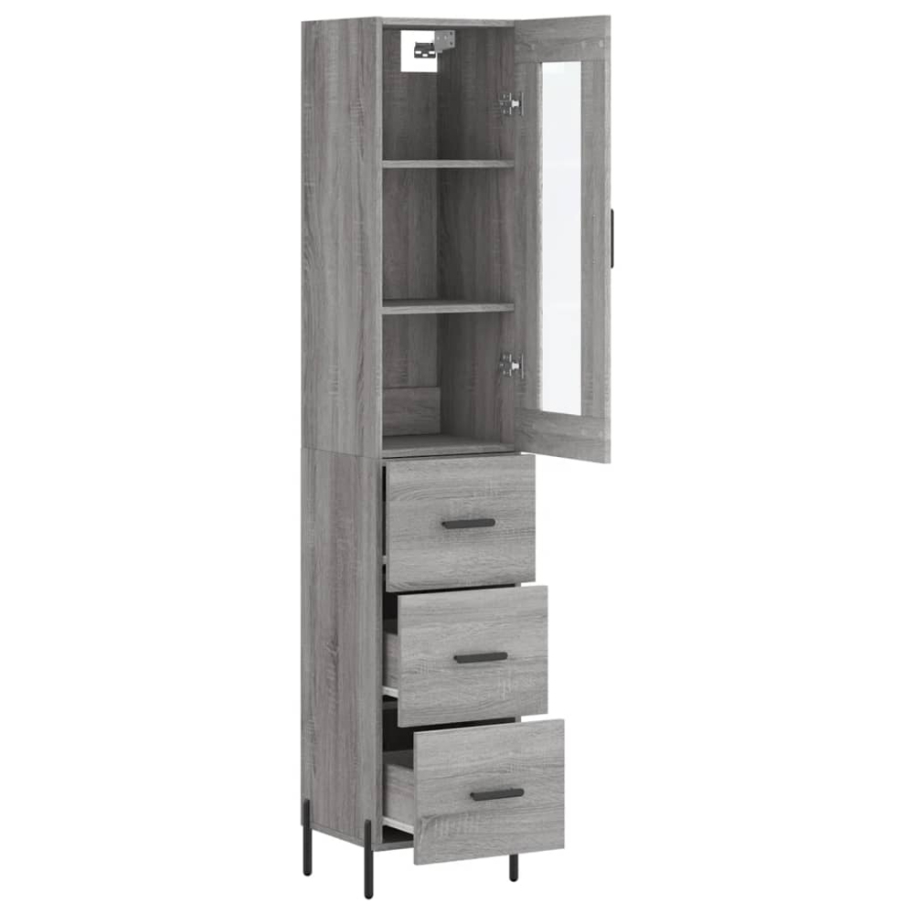 vidaXL Single Glass Door 3 Drawer Grey Sonoma Highboard Image 4