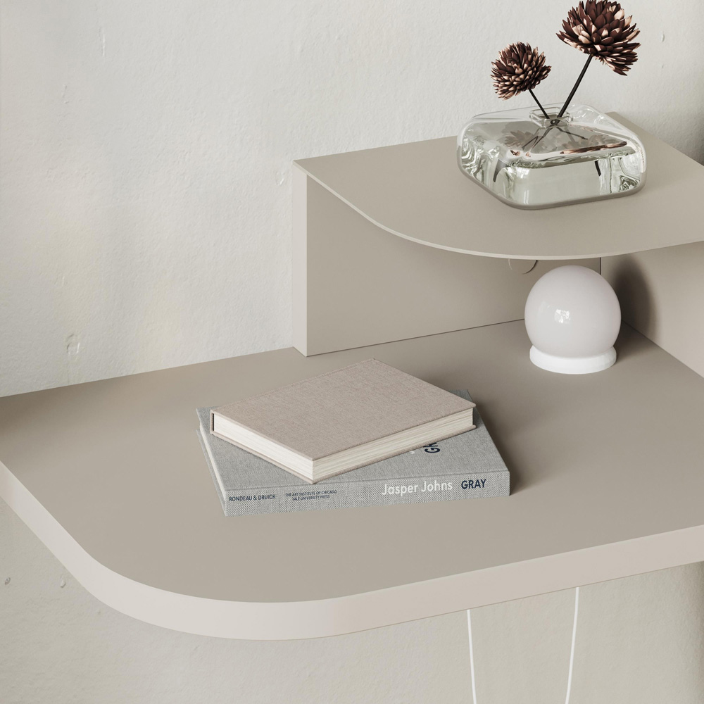 Decortie Luno 2-Tier Sandstone Wall Mounted Bedside Table with Night Light Image 3