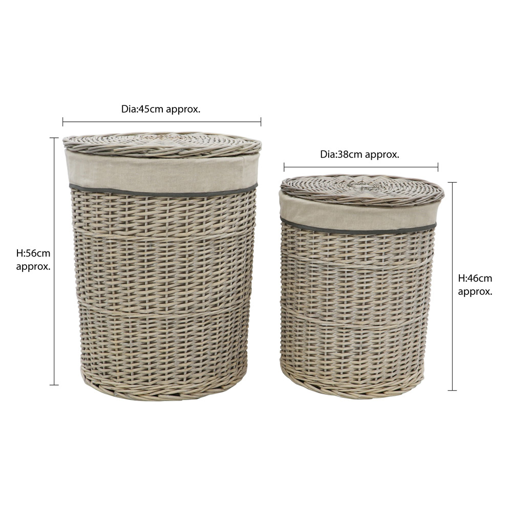 JVL 4 Piece Arianna Grey Round Willow Laundry and Waste Paper Basket Set Image 9