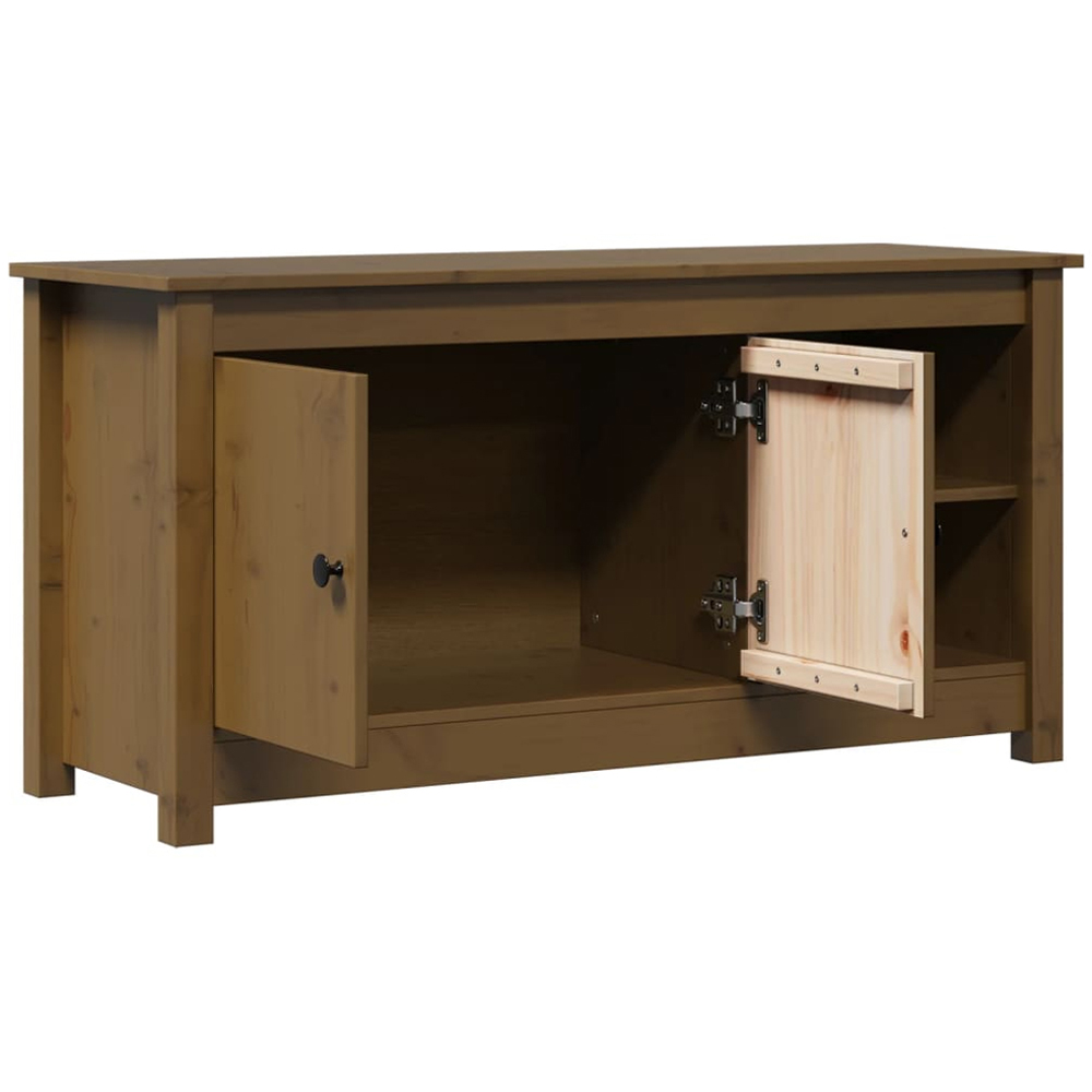 vidaXL 2 Door 2 Shelf Honey Brown Solid Pine TV Cabinet Image 5