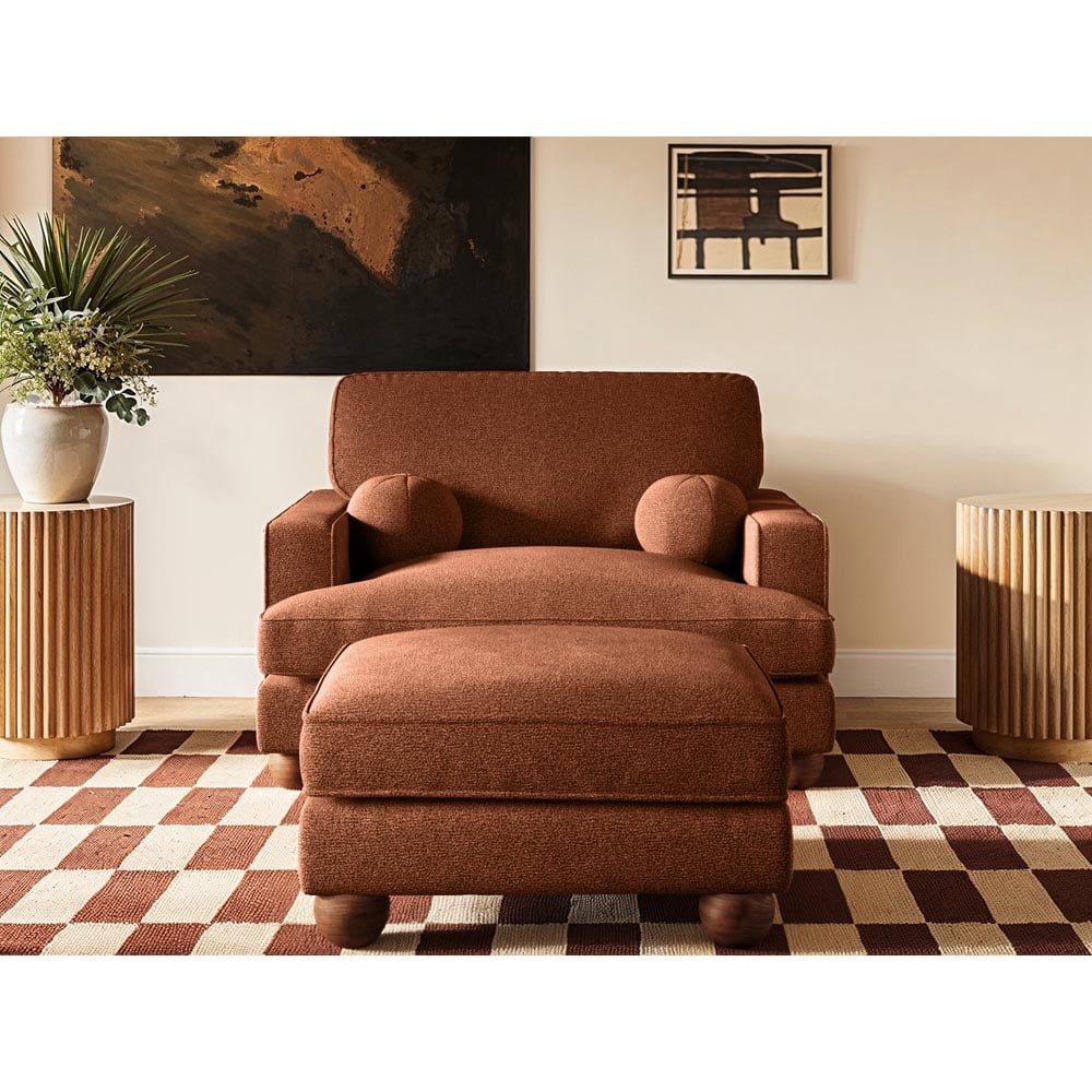 Solace+Co Addison Orange Chenille Loveseat and Footstool Set Image 5