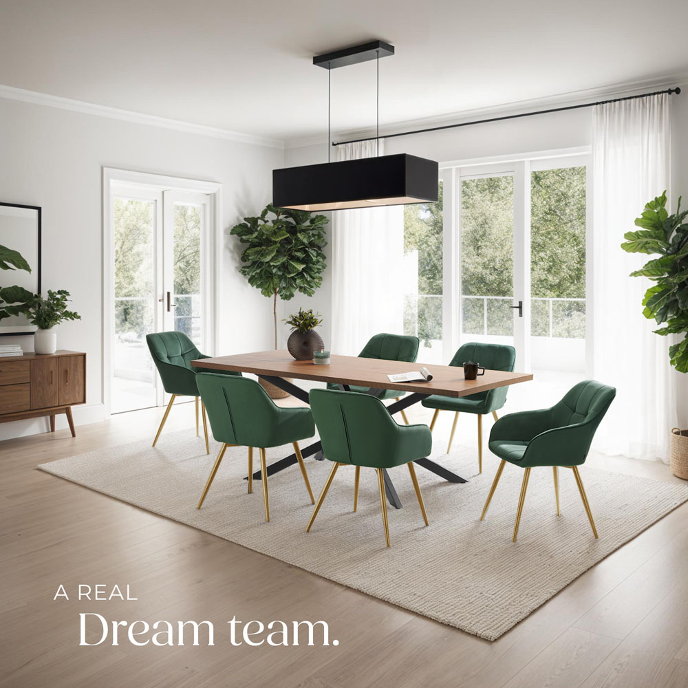 tectake Marilyn Set of 4 Dark Green and Gold Quilted Velvet Chair Image 8