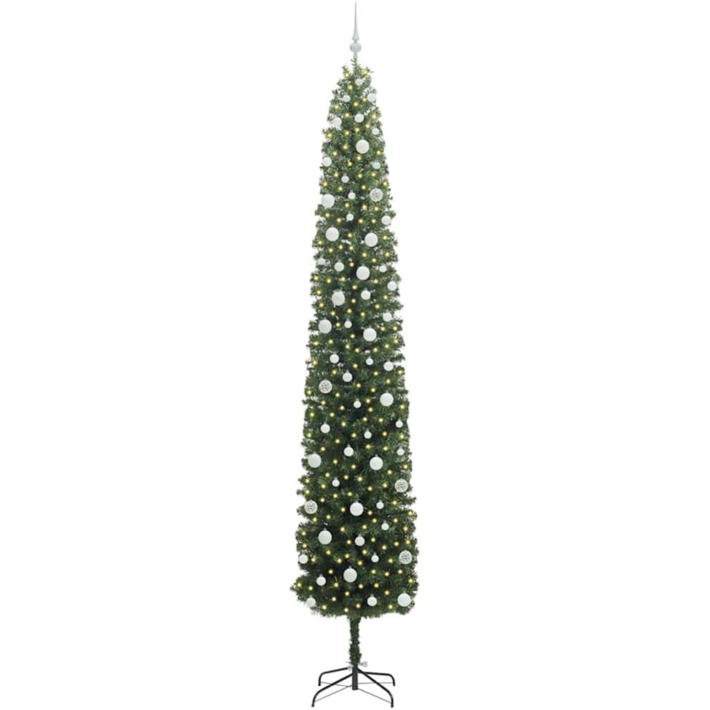 vidaXL Green Artificial Christmas Tree with LEDs White Decoration Ornaments 9ft Image 1