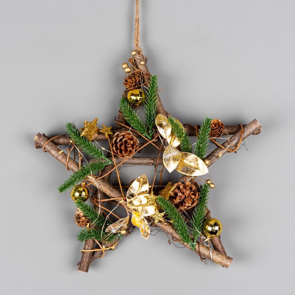 Shatchi Warm White LED Twig Star Christmas Wreath Gold 35cm Image 2