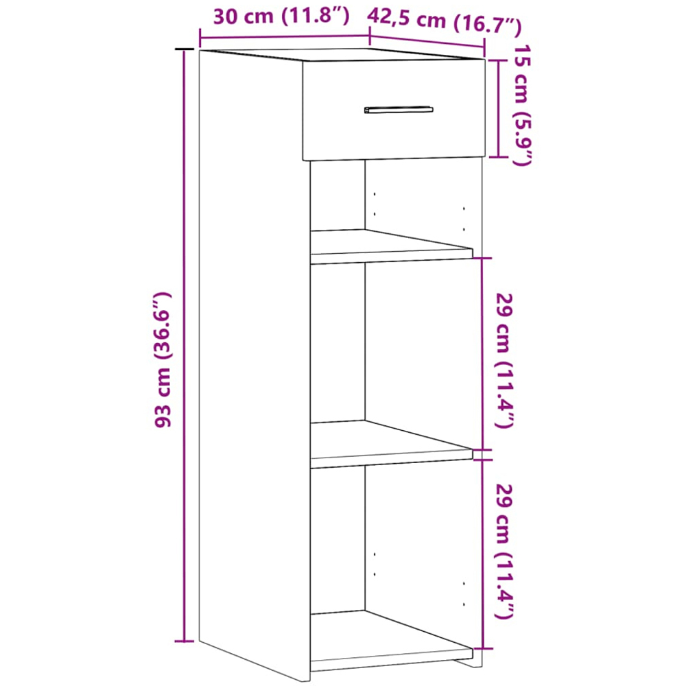 vidaXL Single Drawer 3 Shelf Black Oak Sideboard Image 9