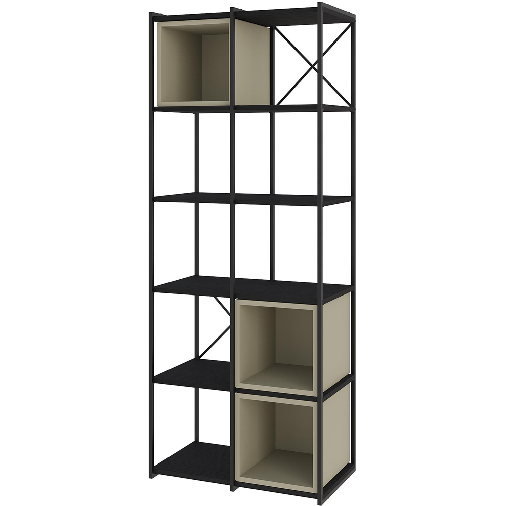 Decortie Vale Midi 10 Shelf Black Wood and Ash Green Bookcase Image 2