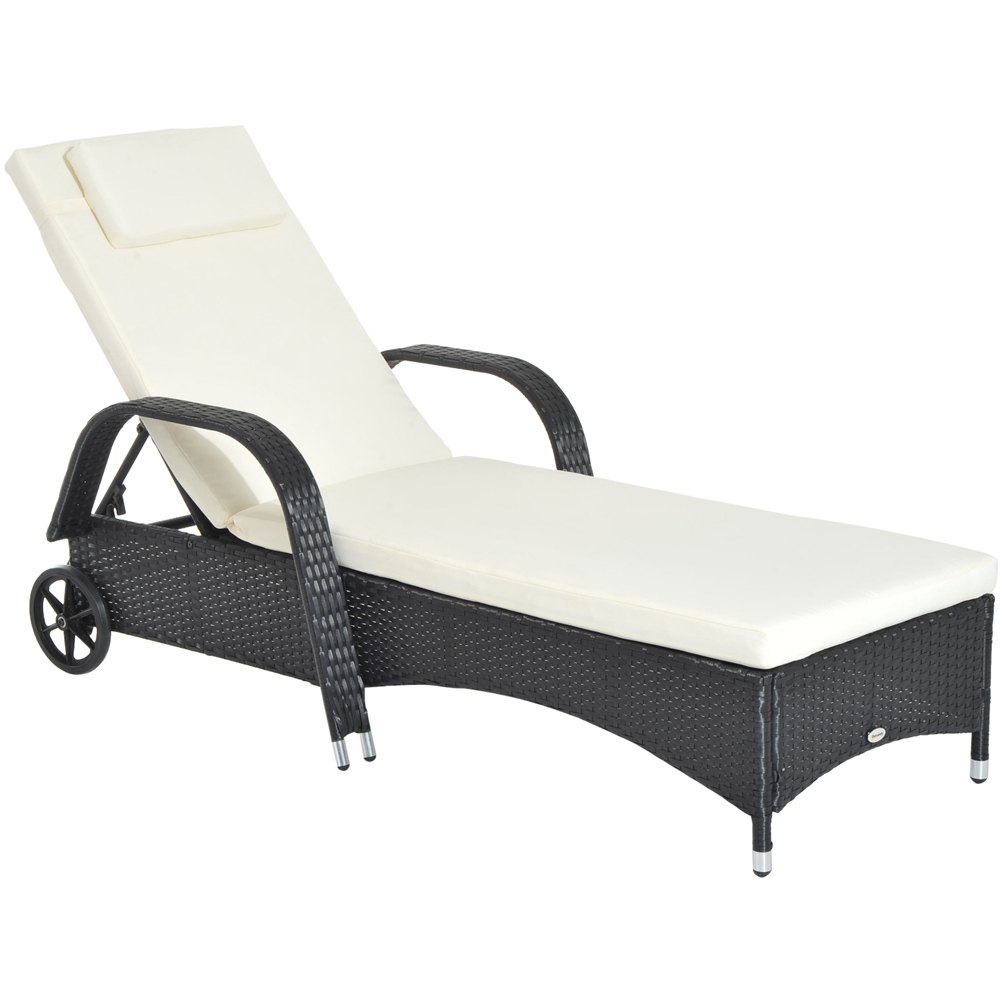 Outsunny Black Rattan Recliner Sun Lounger Image 2