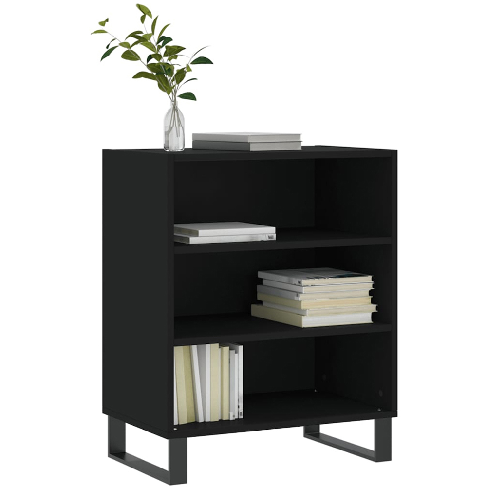vidaXL 3 Shelf Black Wooden Sideboard with Metal Legs Image 3