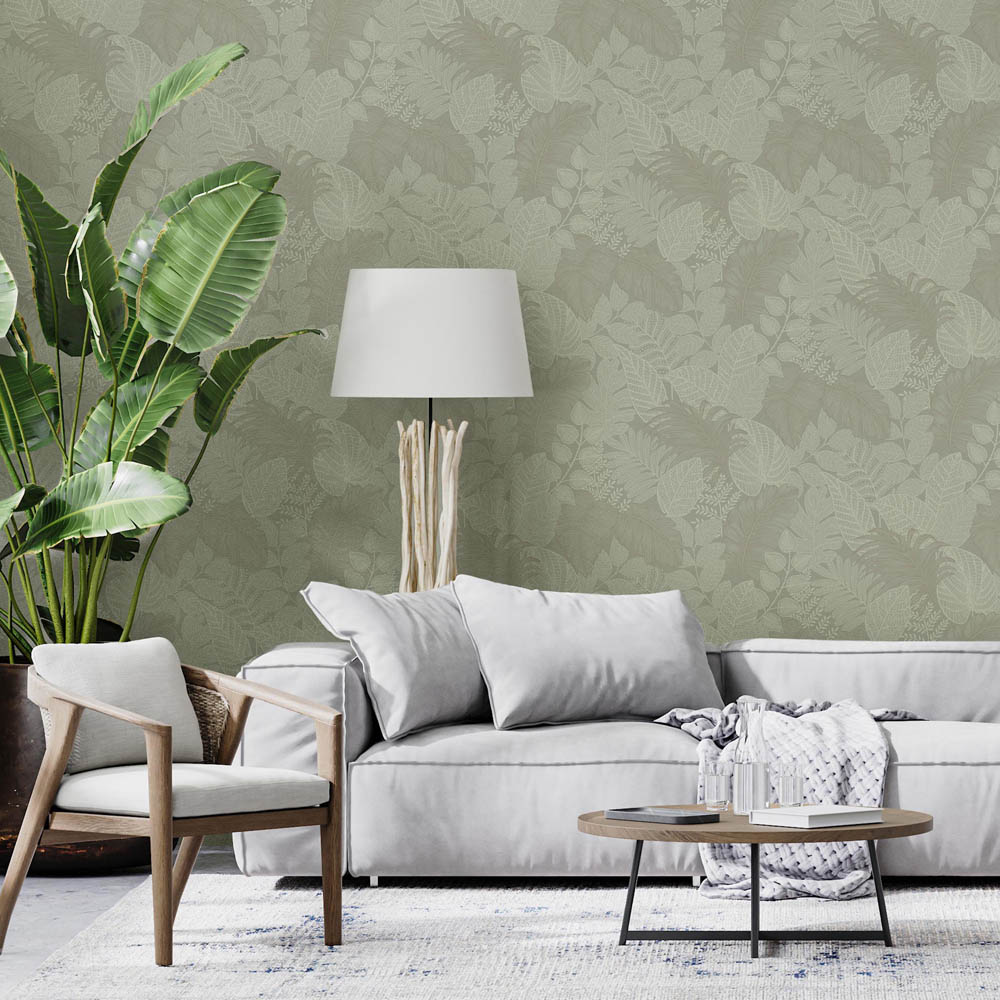 Superfresco Easy Scattered Leaves Sage Wallpaper Image 3