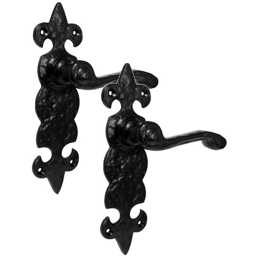 Golden Grace Black Antique Fleur De LYS Door Handle Set 4 Pack Image 2