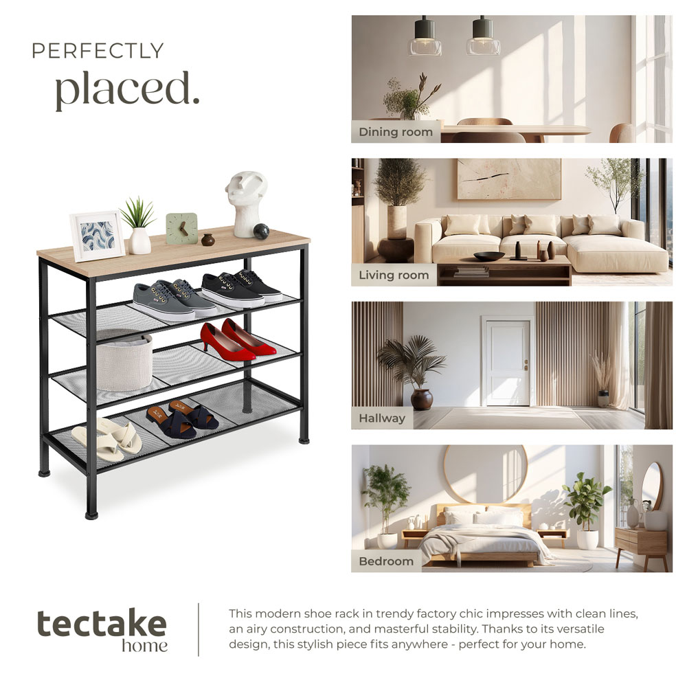 tectake Newport 3 Grid Shelf Oak Sonoma Shoe Rack Image 7