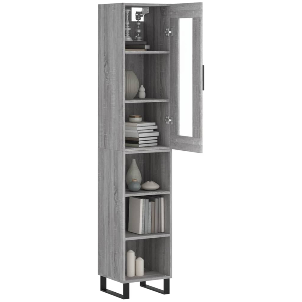 vidaXL Single Glass Door 3 Shelf Grey Sonoma Tall Highboard with Metal Legs Image 3