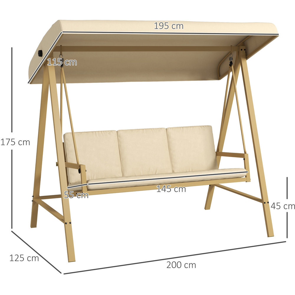 Outsunny 3 Seater Beige Swing Chair with Canopy Image 8