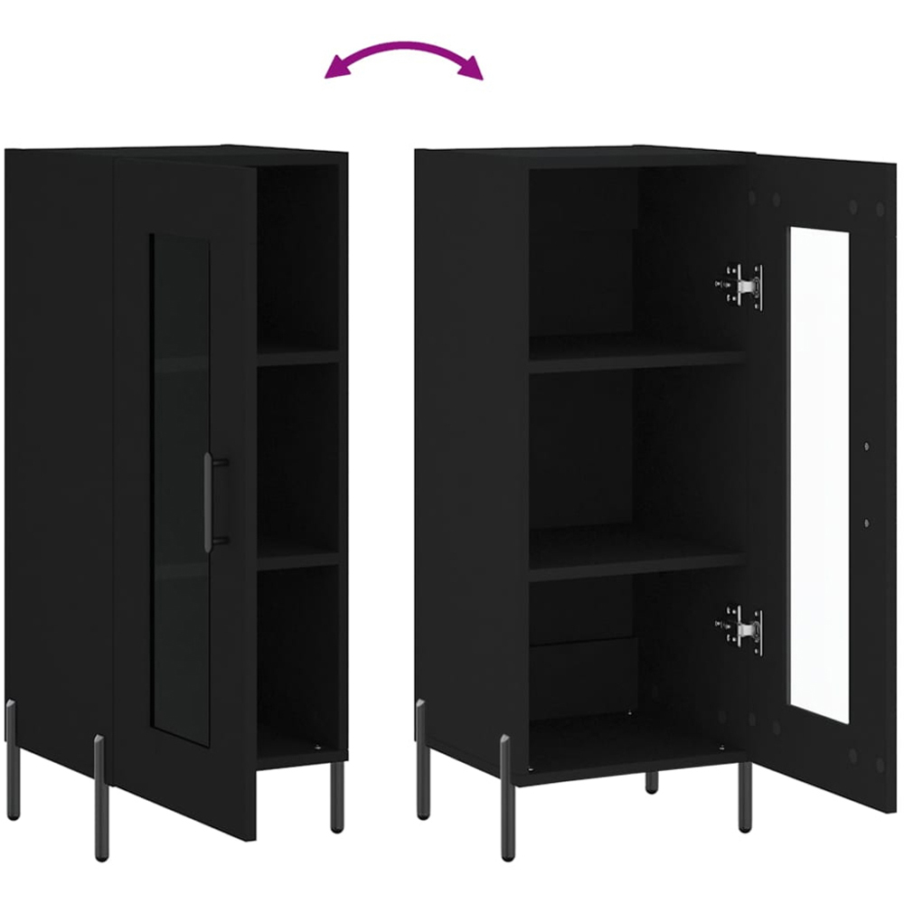vidaXL Single Glass Door 3 Shelf Black Wooden Sideboard Image 9