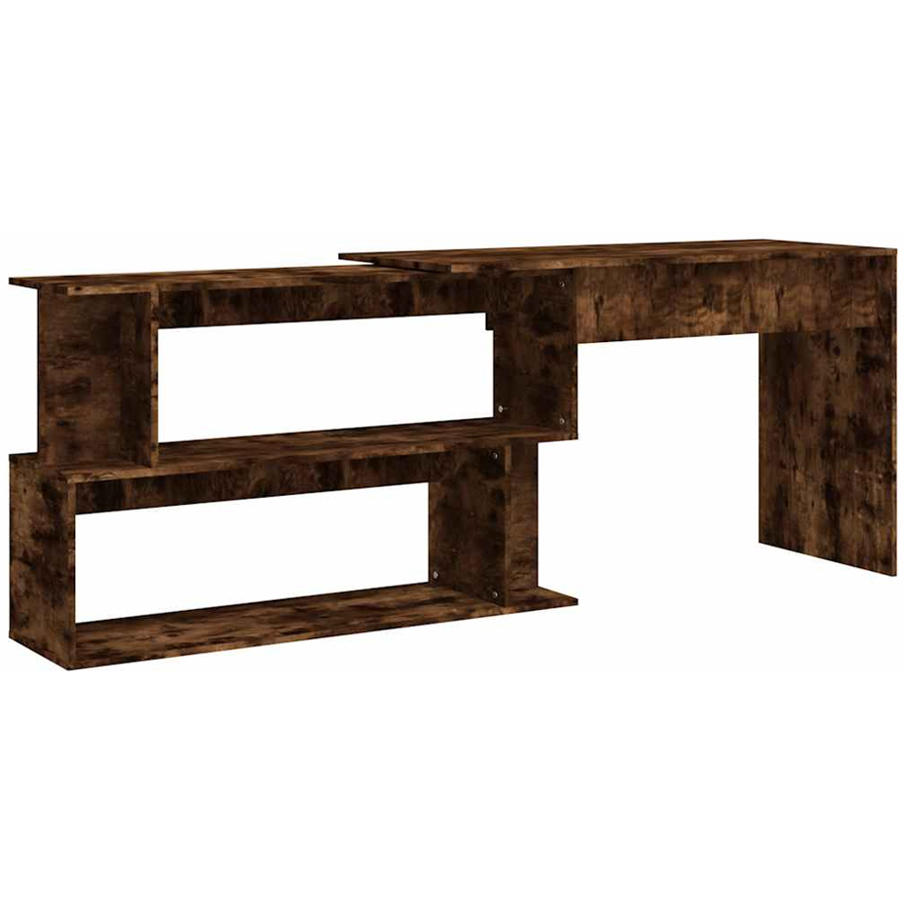 vidaXL 2 Shelf Rotatable Corner Office Desk Smoked Oak Image 2