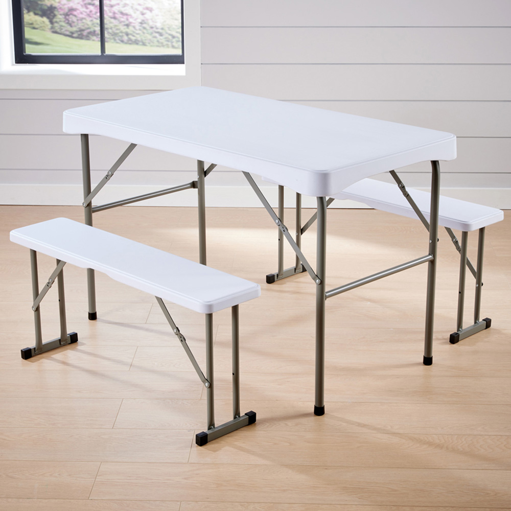 Home Source Indoor and Outdoor Folding Dining Table and Bench Set White Image 1