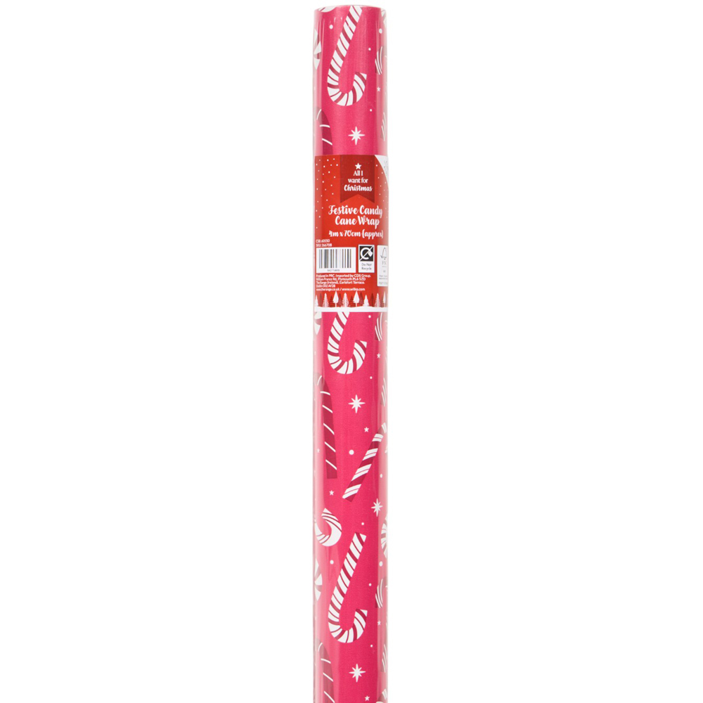 Festive Candy Cane Gift Wrap 4m - Red Image 4