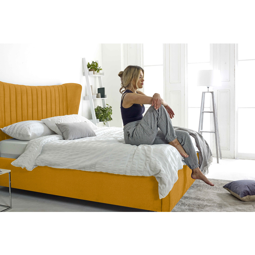 Eleganza Tatum King Size Mustard Plush Velvet Bed Frame with Headboard Image 5