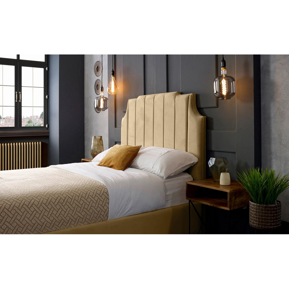 Eleganza Home Nelson Double Beige Plush Velvet Bed Frame with Headboard Image 4