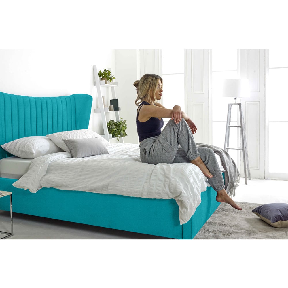 Eleganza Tatum Double Teal Plush Velvet Bed Frame with Headboard Image 5