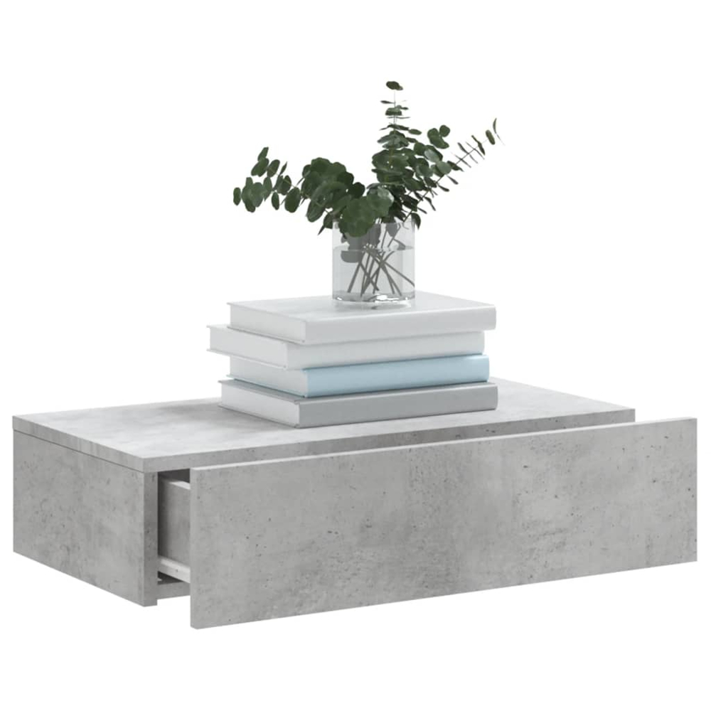 vidaXL Single Drawer Concrete Grey Wall Mounted TV Cabinet with LED Lights Image 7