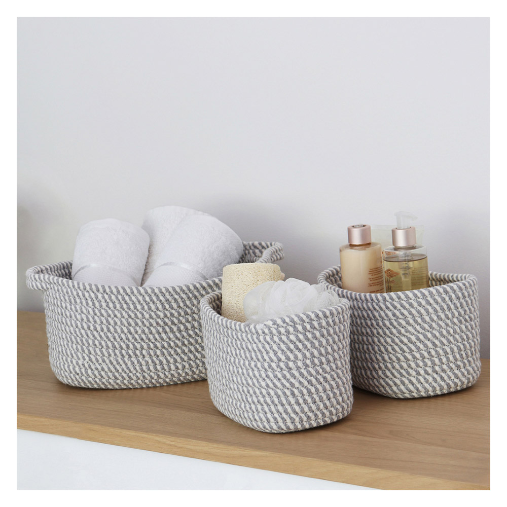 JVL Edison Rectangular Cotton Rope Storage with Handles 3 Pack Image 2