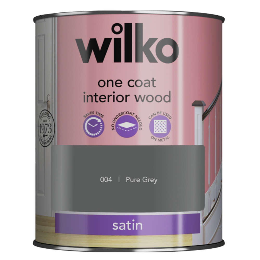 Wilko One Coat Interior Wood Pure Grey Satin Paint 750ml Image 2