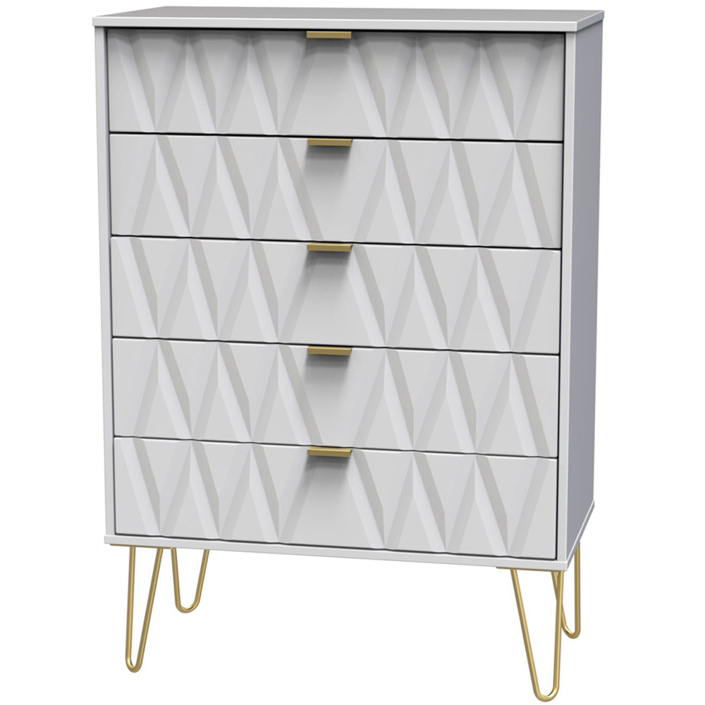 Crowndale Diamond 5 Drawer Matt White Chest of Drawers Image 2