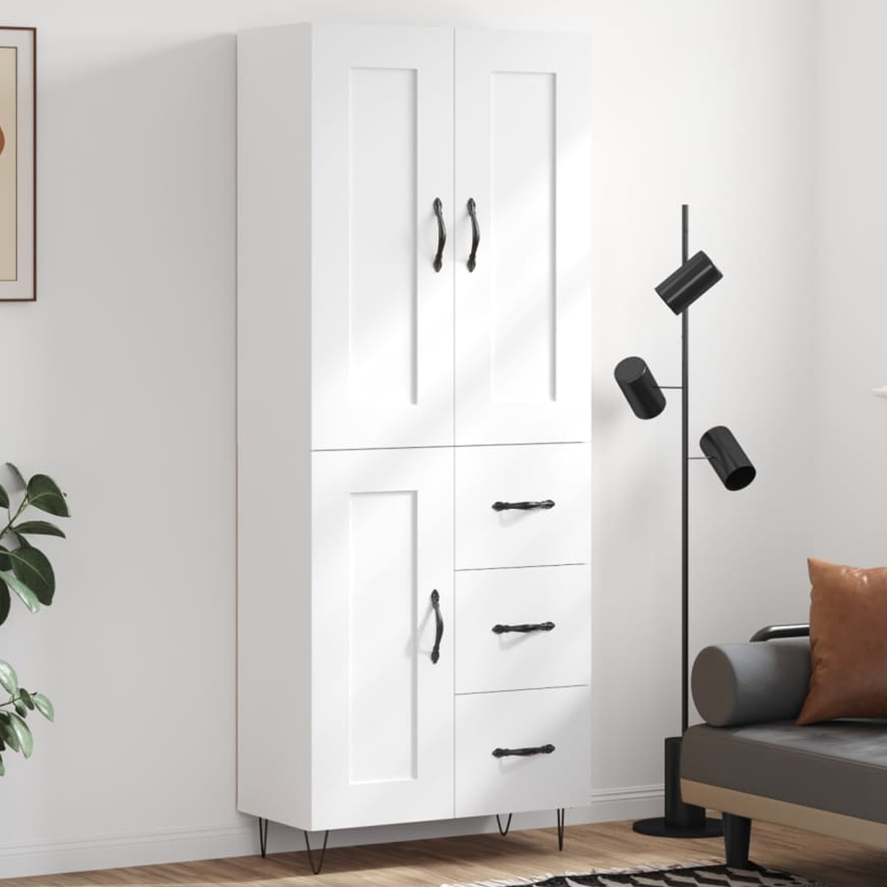 vidaXL 3 Door 3 Drawer White Highboard with Black Handles Image 1