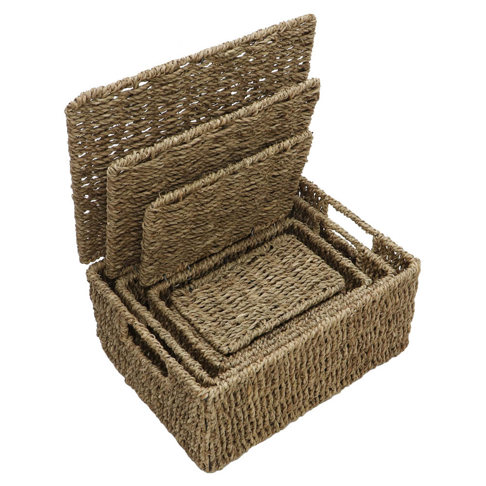 JVL Seagrass Rectangular Storage Baskets with Lids Set of 4 Image 4