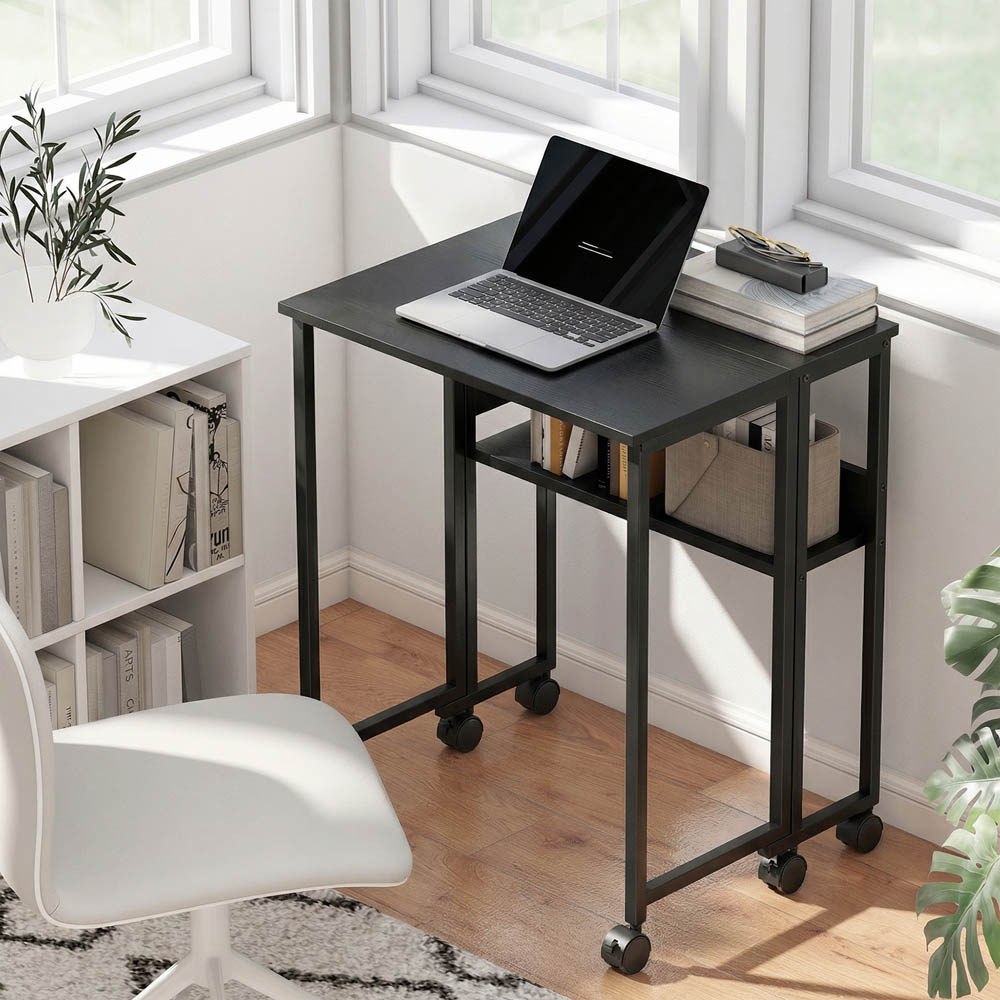 Portland Single Shelf Foldable Computer Desk with Storage Bag and Wheels Black Image 4
