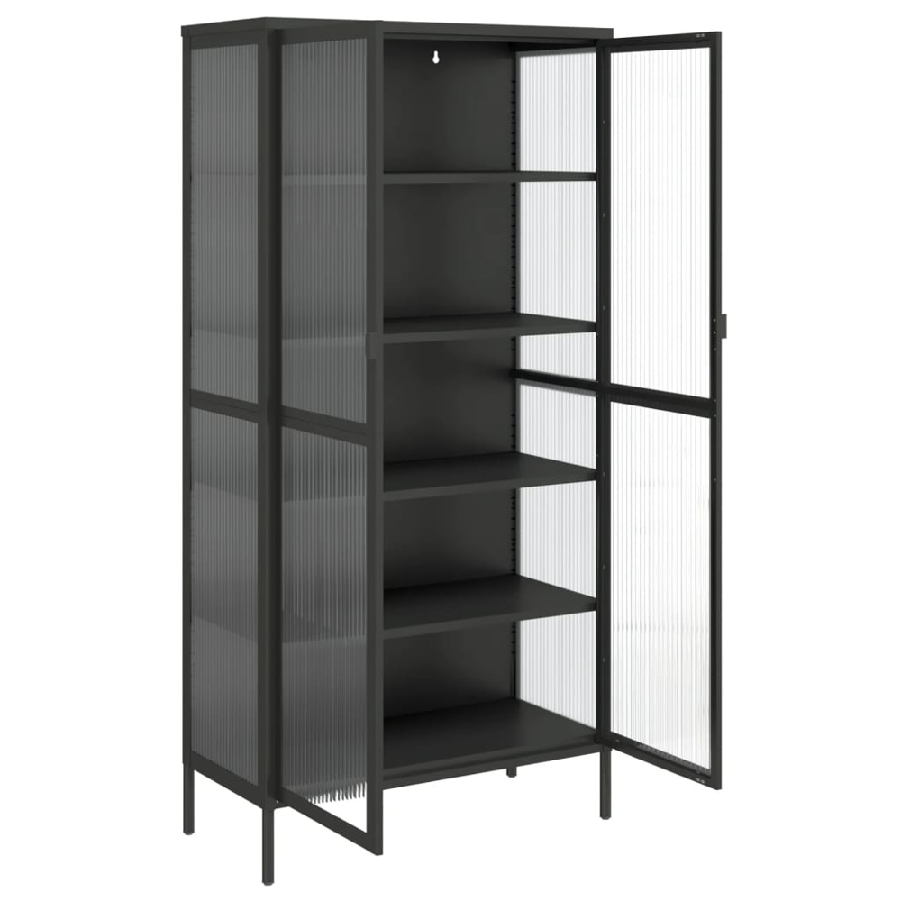 vidaXL 2 Glass Door Black Fluted Glass and Steel Highboard Image 3