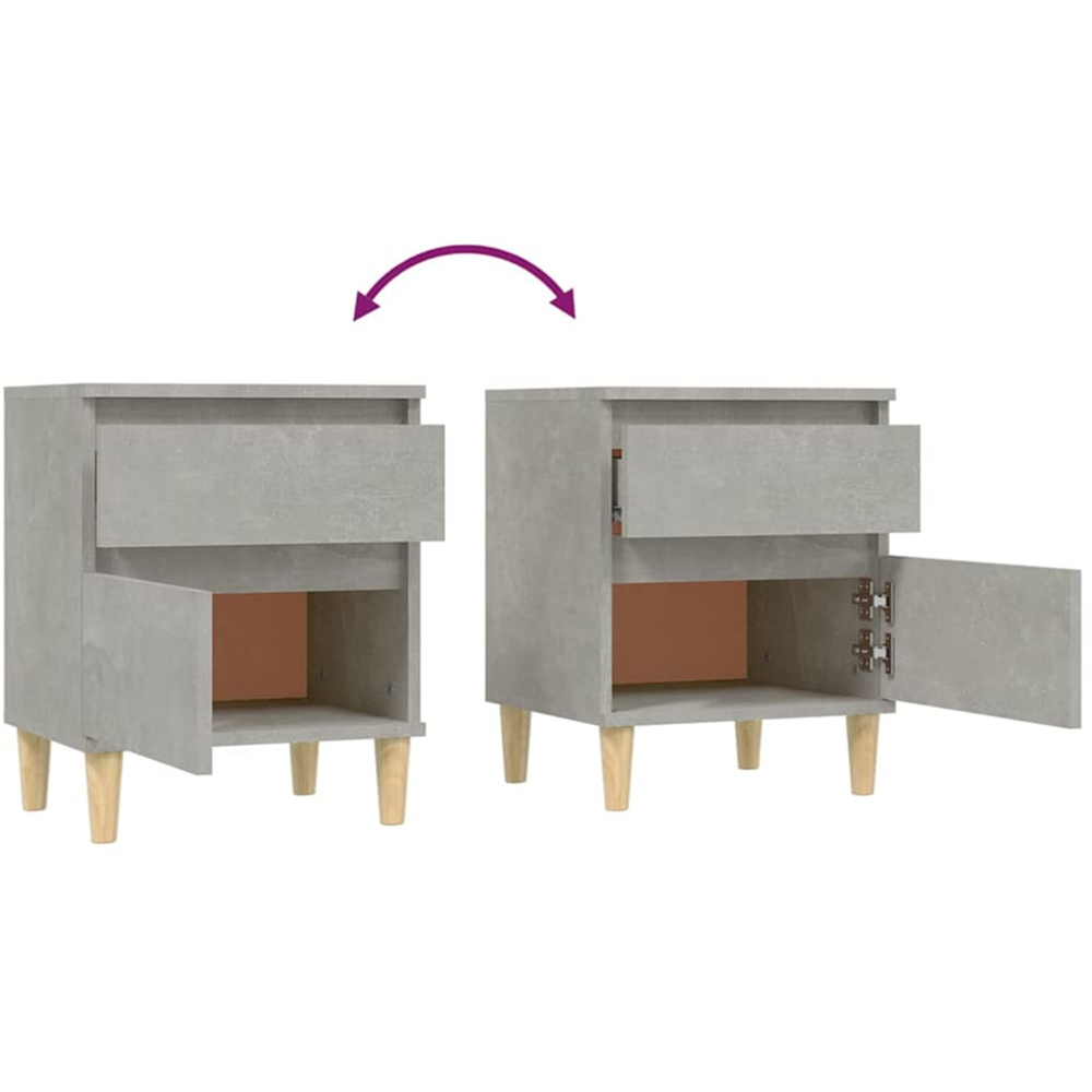 vidaXL Single Door Single Drawer Concrete Grey Bedside Cabinet Set of 2 Image 7