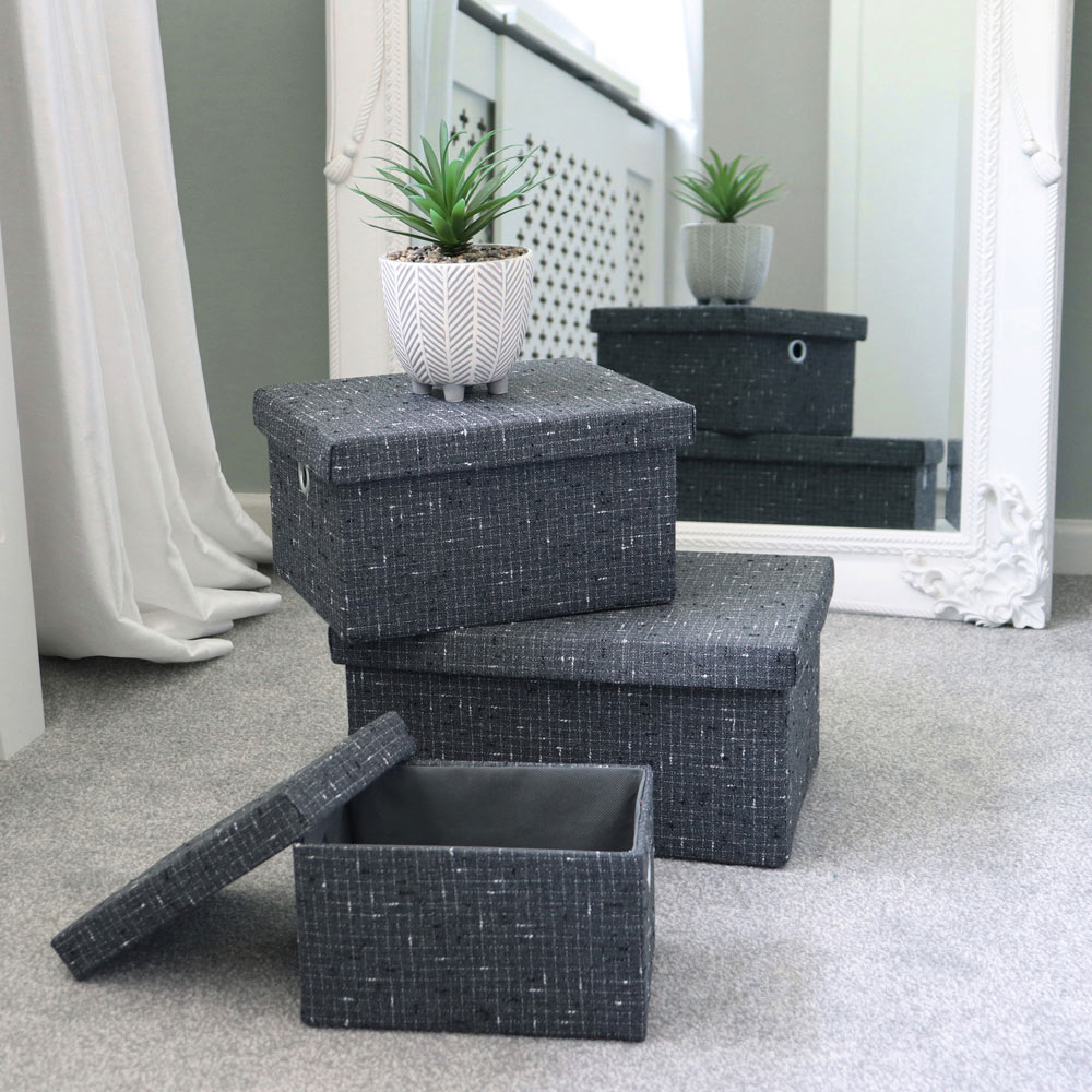 JVL Shadow Rectangular Fabric Storage Boxes with Lids Set of 3 Image 2
