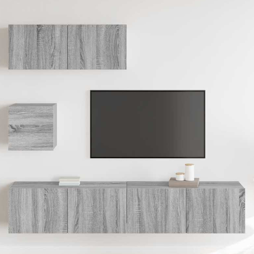vidaXL 7 Door Grey Sonoma Wall Mounted TV Cabinet Set of 7 Image 1
