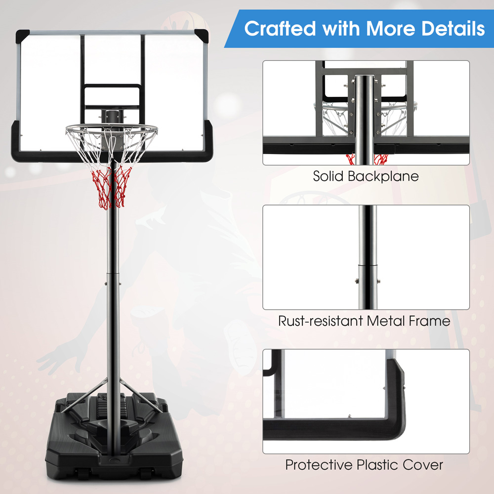 Costway Black Portable Basketball Hoop with Metal Frame Image 8