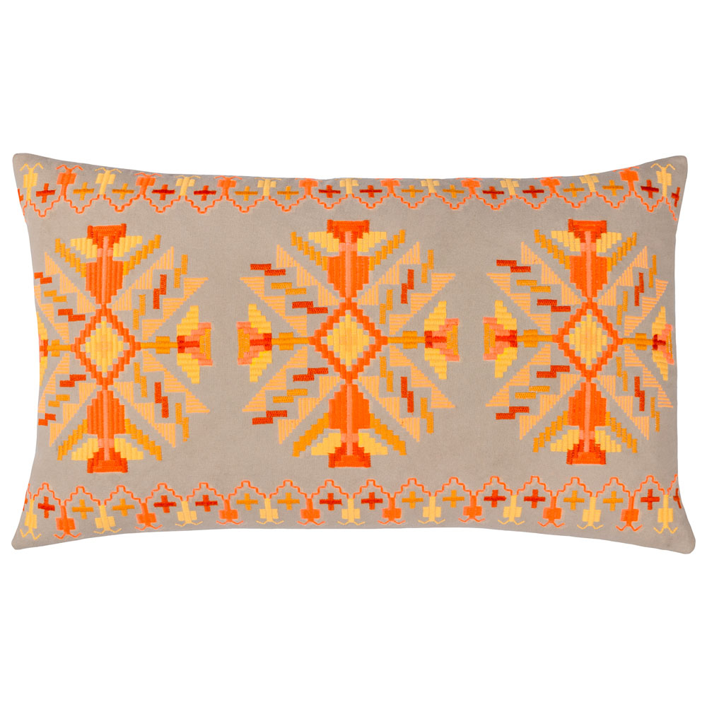 furn. Kalina Orange Embroidered Cushion Image 1