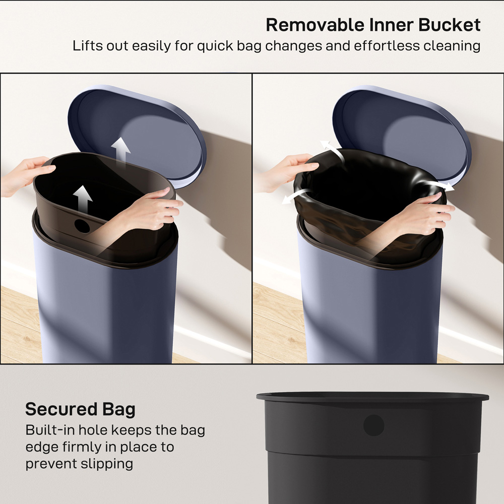 HOMCOM Grey Slim Rectangular Pedal Bin with Soft-Close Lid 30L Image 7